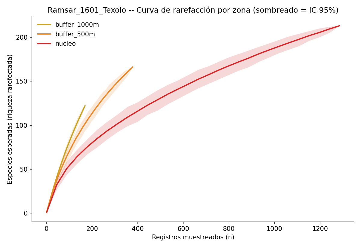 Curva de rarefacción por zona