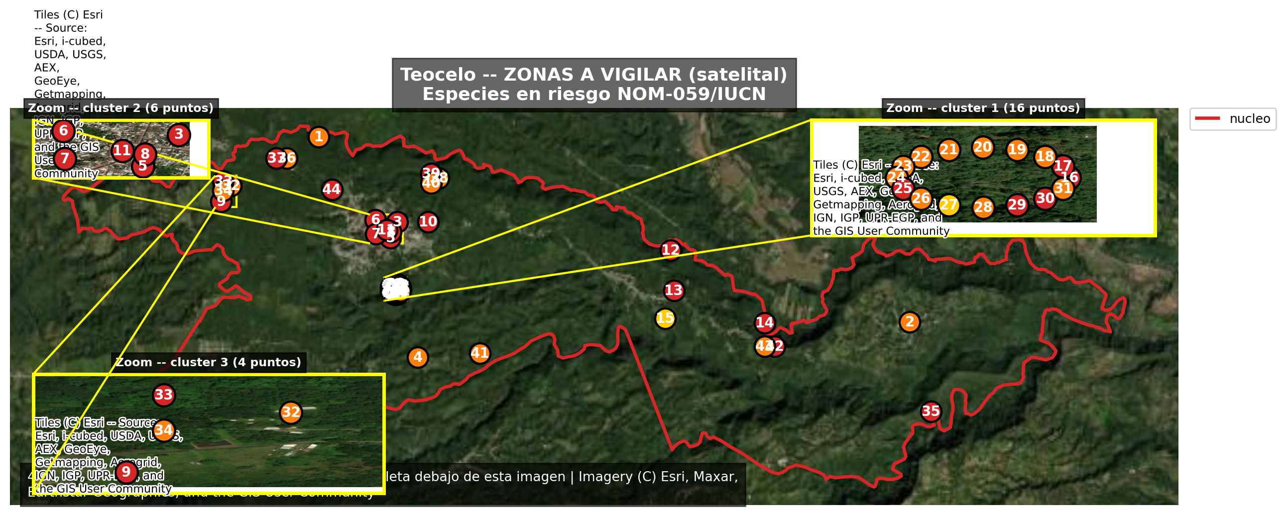 Mapa satelital 2D -- zonas a vigilar
